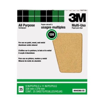 3M 99403NA-CC Sandpaper, 11 in L, 9 in W, Extra Coarse, 120 Grit, Aluminum Oxide Abrasive, Paper Backing