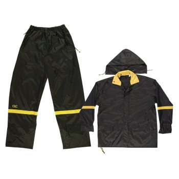 CLC R103M Rain Suit, M, 190T Nylon, Black/Yellow, Detachable Collar, Zipper Closure