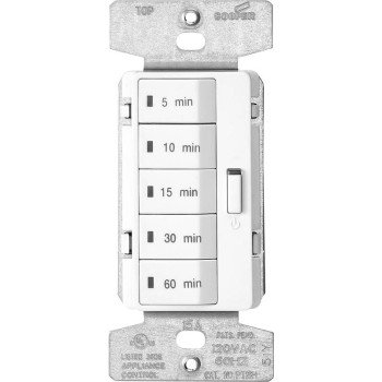 Eaton Wiring Devices PT18M-W-K Minute Timer, 15 A, 120 V, 1800 W, 5, 10, 15, 30, 60 min Off Time Setting, White