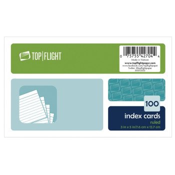 Top Flight 4630712 Index Card, 3 in L, 5 in W, White