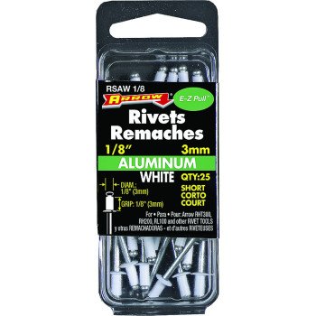 Arrow RSAW1/8 Pop Rivet, Short, 1/8 in L, Aluminum, 25/PK
