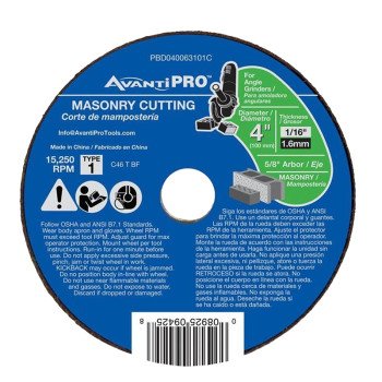 Avanti Pro PBD040063101C Cut-Off Wheel, 4 in Dia, 1/16 in Thick, 5/8 in Arbor, Silicone Carbide Abrasive
