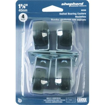 Shepherd Hardware 9558 Swivel Caster, 1-5/8 in Dia Wheel, Plastic Wheel, Black, 50 lb