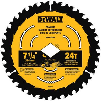 DeWALT DWA171424DB10 Circular Saw Blade, 7-1/4 in Dia, 5/8 in Arbor, 24-Teeth, Tungsten Carbide Cutting Edge, 10/PK