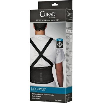 Curad ORT22200LD Back Support with Suspenders, L, Fits to Waist Size: 34 to 38 in, Hook and Loop