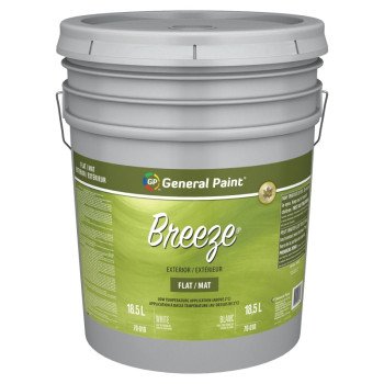 General Paint Breeze 70-010-20 Exterior Paint, Flat, White, 5 gal Pail