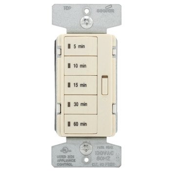 Eaton Wiring Devices PT18M-LA-K Minute Timer, 15 A, 120 V, 1800 W, 5 to 60 min Time Setting, Light Almond