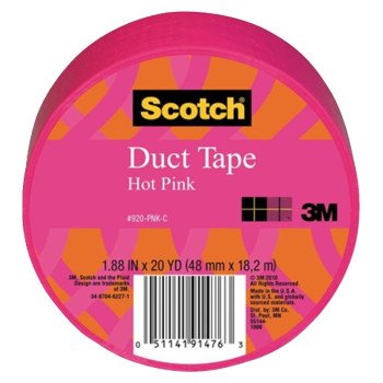3M 920-PNK-C Duct Tape, 20 yd L, 1.88 in W, Cloth Backing, Hot Pink