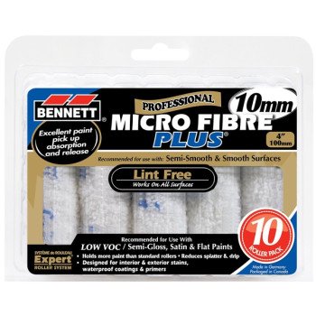 BENNETT 10X4 MICRO Paint Roller Refill, 10 mm Thick Nap, 100 mm L, Microfiber Cover