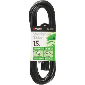 CORD EXT OUTDOOR 16/3X15FT BLK