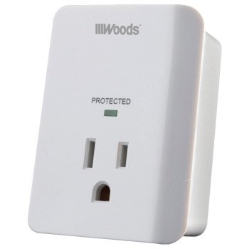 Woods 41008 Surge Protector, 120 VAC, 15 A, 1 -Outlet, 1080 J Energy, White