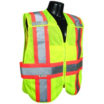 Radians SV24-2ZGM-M/L Expandable Safety Vest, L/M, Polyester, Green/Silver, Zip-N-Rip