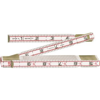 Crescent Lufkin Red End Series 1066DN Engineer's Scale Rule, Regular, 1/10ths, 1/100ths, Feet Graduation, Wood, White