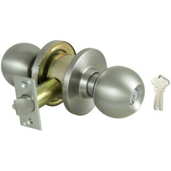ProSource C365BV-PS Storeroom Lockset, Stainless Steel, Commercial, 2 Grade, SC1 Keyway, 2-3/4 in Backset, Dead Locking