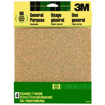 3M 9003 Sandpaper Sheet, 11 in L, 9 in W, Coarse, 60 Grit, Aluminum Oxide Abrasive, Paper Backing