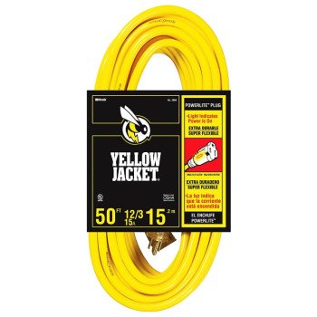 CCI 2884 Extension Cord, 12 AWG Cable, 50 ft L, 15 A, 125 V, Yellow