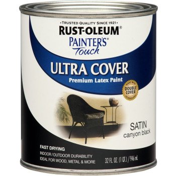 Rust-Oleum 267332 Multi-Purpose Paint, Water, Satin, Canyon Black, 1 qt, 120 sq-ft Coverage Area