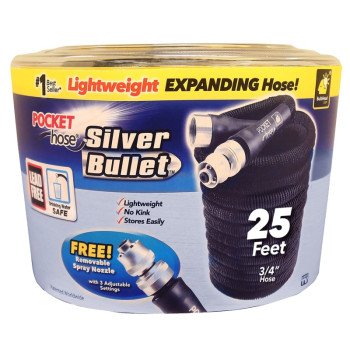 POCKET hose Silver Bullet 136436 Expanding Garden Hose, 3/4 in, 25 ft L, Plastic, Black