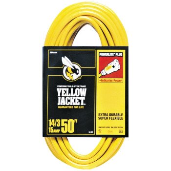 CCI 2887 Extension Cord, 14 AWG Cable, 50 ft L, 15 A, 125 V, Yellow