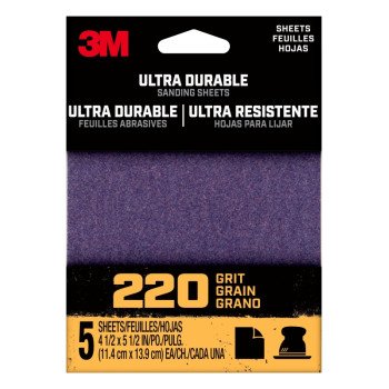 3M 27366 Sandpaper Sheet, 3 in W, 3 in L, 220 Grit, Medium, Aluminum Oxide/Ceramic Abrasive, Cloth Backing