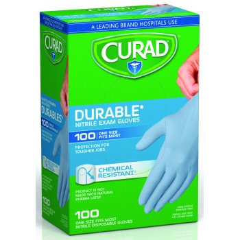 Curad CUR4145R Exam Gloves, One-Size, Nitrile, Blue