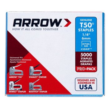 Arrow T50 Series 504IP Staple, 3/8 in W Crown, 1/4 in L Leg