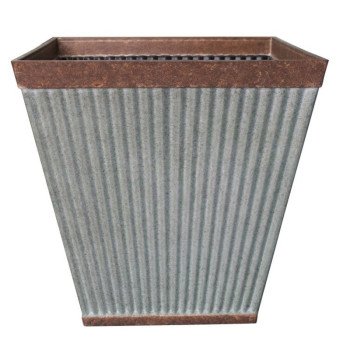 Southern Patio HDR-046851 Planter, 16 in H, 16 in W, 16 in D, Square, Resin, Rustic Galvanized, Silvery