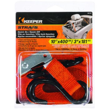 Keeper 05110 Tie-Down, 1 in W, 10 ft L, Nylon, Orange, 400 lb, S-Hook End Fitting