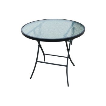 Seasonal Trends Patio Table, 32 in W, 31.5 in D, 27.55 in H, Steel Frame, Round Table, Glass/Steel Table