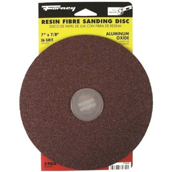 Forney 71654 Sanding Disc, 7 in Dia, 7/8 in Arbor, Coated, 36 Grit, Extra Coarse, Aluminum Oxide Abrasive
