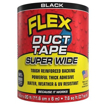 Flex Seal DTBLKR4620 Duct Tape, Peel Back, 20 ft L, 4.6 in W, Mesh Backing, Black