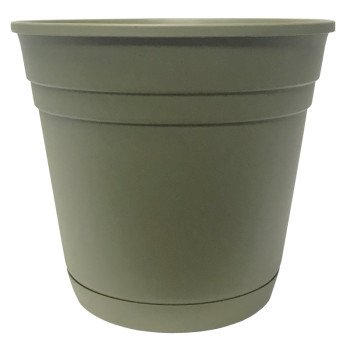 Southern Patio RN1207OG Planter with Saucer, 12 in Dia, Round, Poly Resin, Olive Green, Matte