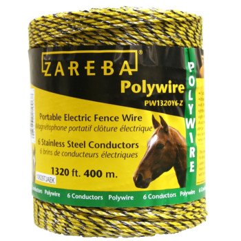 Zareba PW1320Y6-Z Polywire, Stainless Steel Conductor, Yellow, 1320 ft L