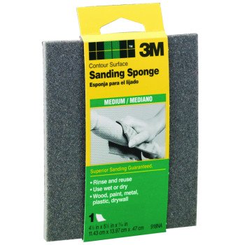3M 918 Sanding Sponge, 5-1/2 in L, 4-1/2 in W, 80 Grit, Medium