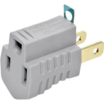 Eaton Wiring Devices BP419GY Outlet Adapter with Grounding Lug, 2 -Pole, 15 A, 125 V, 1 -Outlet, Gray