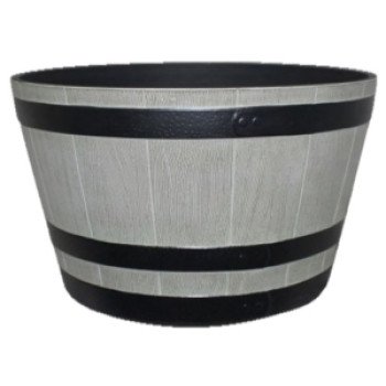 Southern Patio HDR-055457 Whiskey Barrel Planter, 15-1/2 in Dia, 9.1 in H, 15.4 in W, 15.4 in D, HDR, Birchwood/Gray
