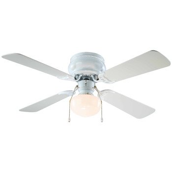 Boston Harbor Ceiling Fan, 3-Speed, 4-Blade, 42 in Sweep, Bleached Oak/White, With Lights: Yes