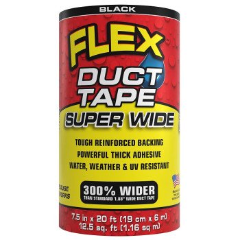 Flex Seal DTBLKR7520 Duct Tape, Peel Back, 20 ft L, 7-1/2 in W, Mesh Backing, Black