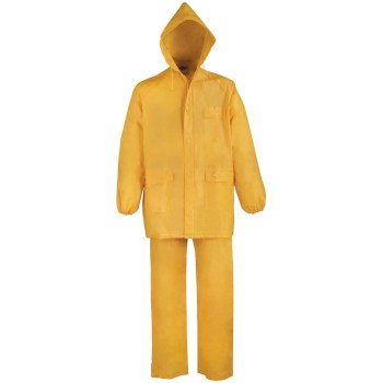 Diamondback 8127-XXXL Rain Suit, 3XL, 32-1/2 in Inseam, PVC, Yellow, Drawstring Collar, Zipper with Storm Flap Closure