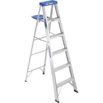 Werner 366 Step Ladder, 6 ft H, Type I Duty Rating, Aluminum, 250 lb, 5-Step, 10 ft Max Reach