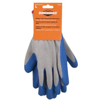 Diamondback GV-SHOWA/L Gripper Work Gloves, Men & Women, 10 in L, Knit Liner Cuff, Rubber Latex Coating, Grey & Blue