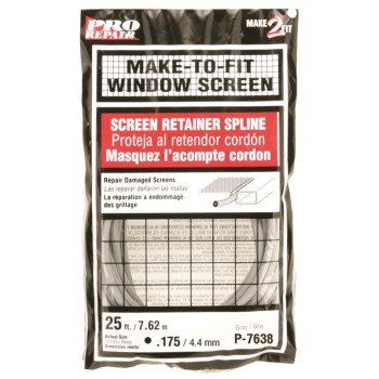 Make-2-Fit P 7638 Screen Retainer Spline, 0.175 in D, 25 ft L, Vinyl, Gray, Round