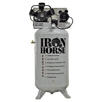 Iron Horse IHD7180V1 Air Compressor, 80 gal Tank, 7 hp, 208/230 V, 90 psi Pressure, 1-Stage, 16.5 cfm Air