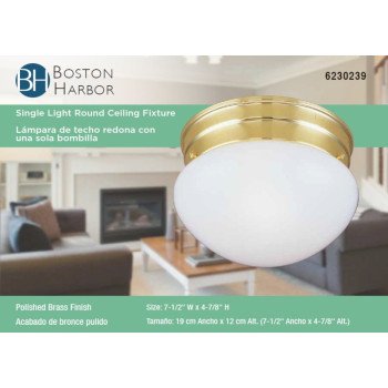 Boston Harbor F13BB01-68543L Single Light Round Ceiling Fixture, 120 V, 60 W, 1-Lamp, A19 or CFL Lamp