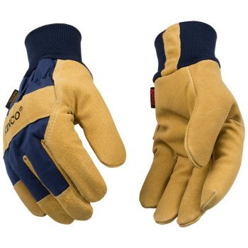 Heatkeep 1926KW-M Gloves, Men's, M, Angled Wing Thumb, Easy-On, Elastic Knit Wrist Cuff, Blue/Golden