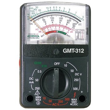 Gardner Bender GMT-312 Multimeter, Analog Display, Functions: AC Voltage, Continuity, DC Current, DC Voltage, Resistance, Black