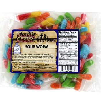 Family Choice 1283 Sour Worm Candy, 7.5 oz