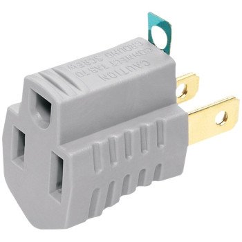 Eaton Wiring Devices BP419GY15 Outlet Adapter with Grounding Lug, 2 -Pole, 15 A, 125 V, NEMA: NEMA 1-15 to 5-15
