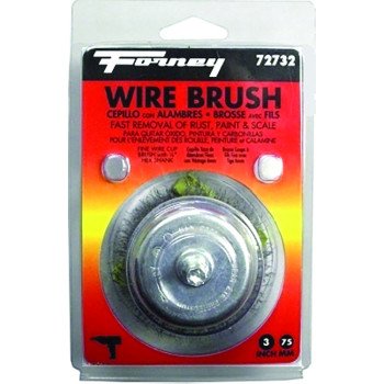 Forney 72732 Wire Cup Brush, 3 in Dia, 0.008 in Dia Bristle, Steel Bristle