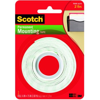 Scotch 110 Mounting Tape, 75 in L, 1/2 W, White